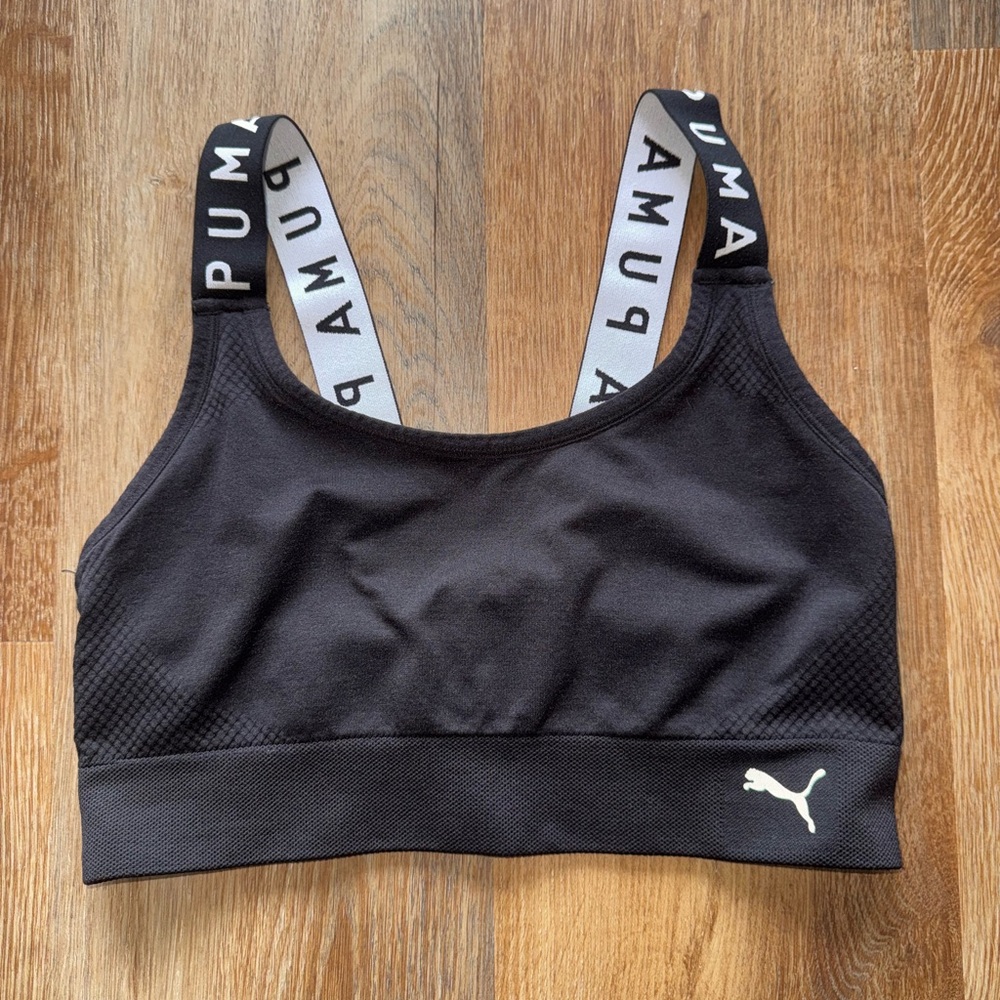 PUMA Black Sports Bra with Logo Straps